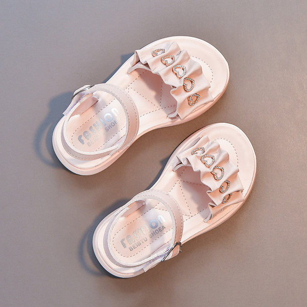 Сандали за момичета с каишки от еко кожа и набран ефект