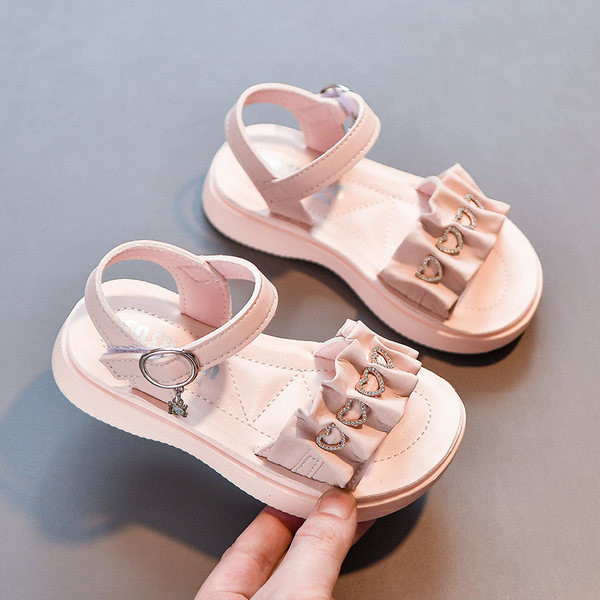 Сандали за момичета с каишки от еко кожа и набран ефект