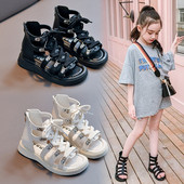 Нов модел кожени сандали за момичета с връзки и цип