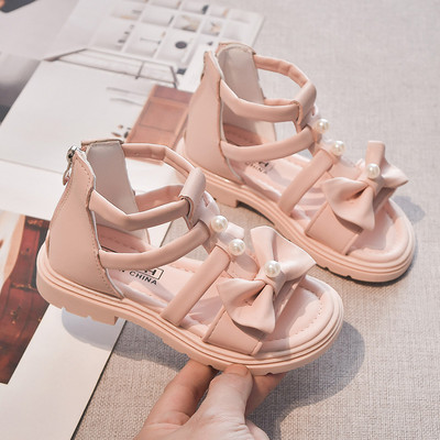 Ежедневни детски сандали с панделка и перли