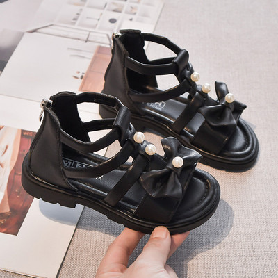 Ежедневни детски сандали с панделка и перли