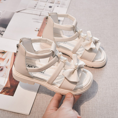 Ежедневни детски сандали с панделка и перли