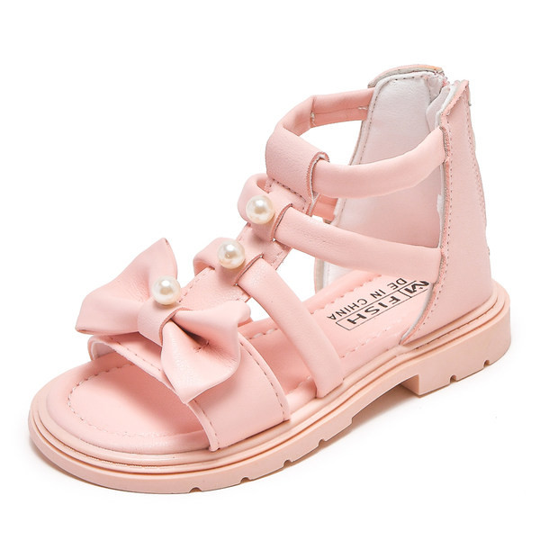 Ежедневни детски сандали с панделка и перли