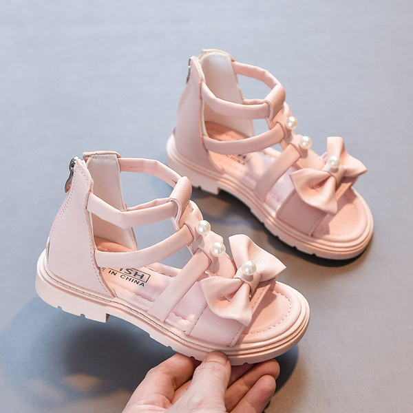 Ежедневни детски сандали с панделка и перли