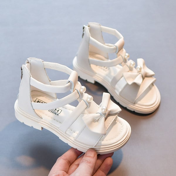 Ежедневни детски сандали с панделка и перли