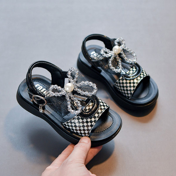 Сандали за момичета с панделка от мъниста