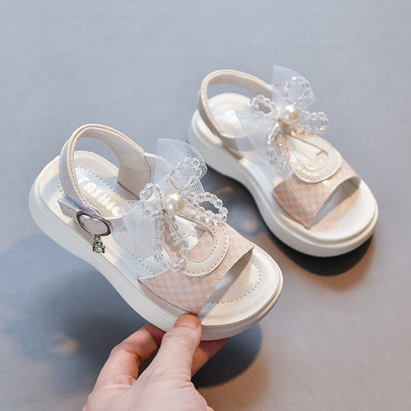 Сандали за момичета с панделка от мъниста