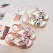 Детски сандали с панделка и равна подметка в два цвята