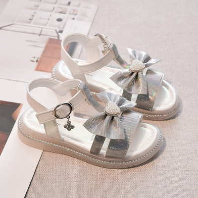 Детски сандали с панделка и равна подметка в два цвята