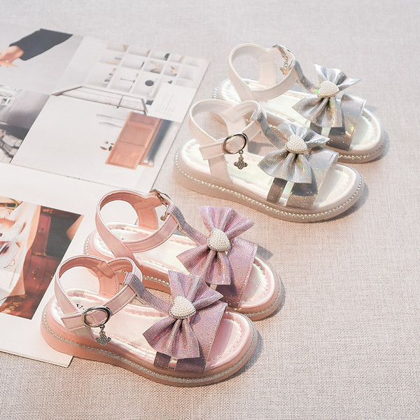 Детски сандали с панделка и равна подметка в два цвята