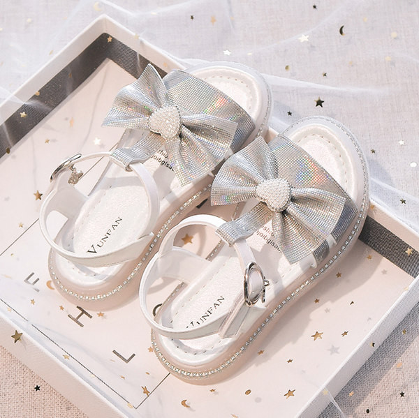 Детски сандали с панделка и равна подметка в два цвята