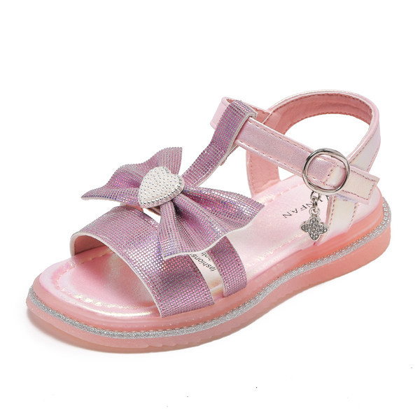 Детски сандали с панделка и равна подметка в два цвята