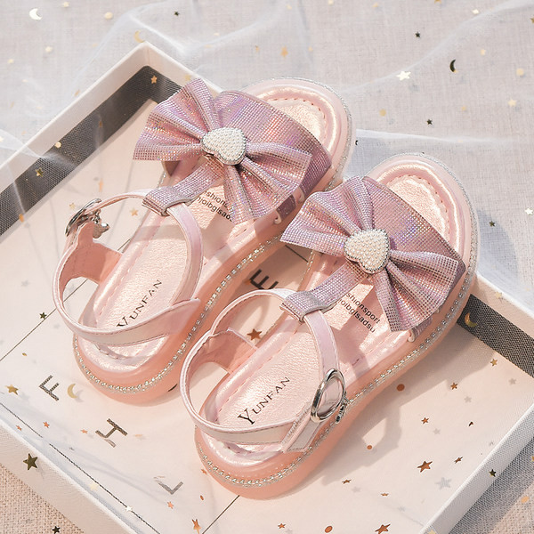 Детски сандали с панделка и равна подметка в два цвята