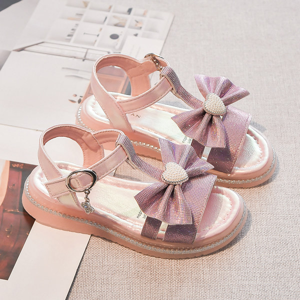 Детски сандали с панделка и равна подметка в два цвята