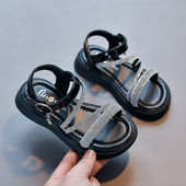 Ежедневни сандали с равна подметка и декоративни камъни за момичета 