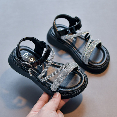 Ежедневни сандали с равна подметка и декоративни камъни за момичета 