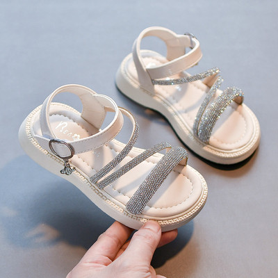 Ежедневни сандали с равна подметка и декоративни камъни за момичета 