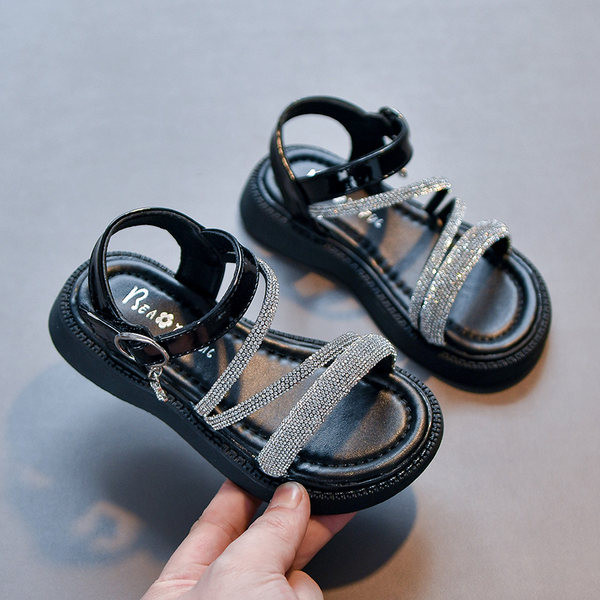 Ежедневни сандали с равна подметка и декоративни камъни за момичета 