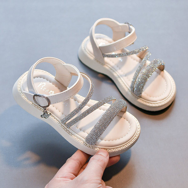 Ежедневни сандали с равна подметка и декоративни камъни за момичета 
