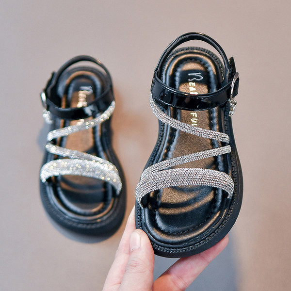 Ежедневни сандали с равна подметка и декоративни камъни за момичета 