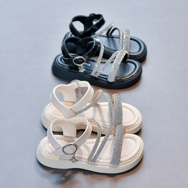 Ежедневни сандали с равна подметка и декоративни камъни за момичета 