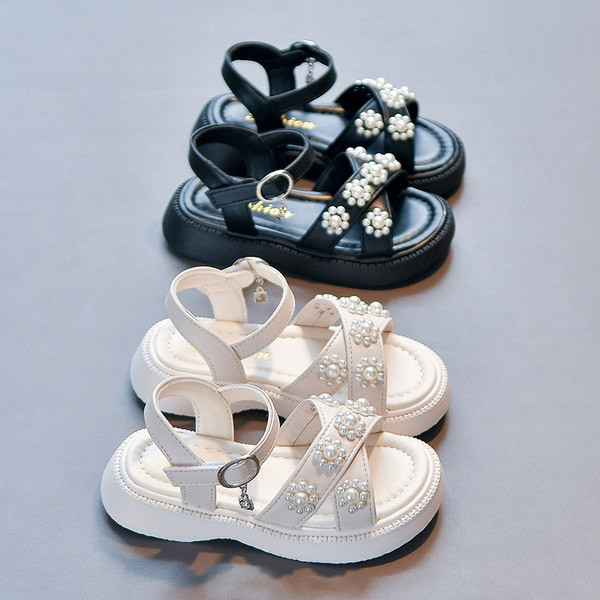 Нов модел детски кожени сандали с перли