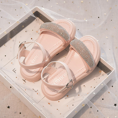 Детски сандали с каишка от еко кожа и декоративни камъни