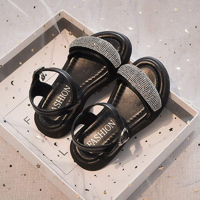 Детски сандали с каишка от еко кожа и декоративни камъни