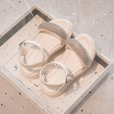 Детски сандали с каишка от еко кожа и декоративни камъни