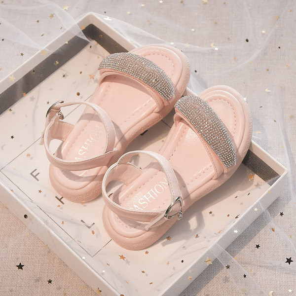 Детски сандали с каишка от еко кожа и декоративни камъни