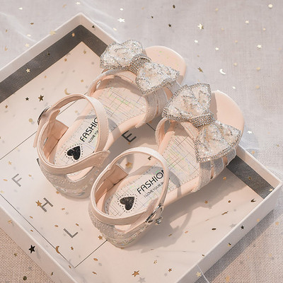 Детски сандали с панделка и декоративни камъни