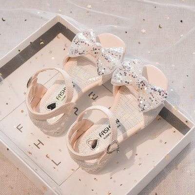 Детски сандали с панделка и декоративни камъни