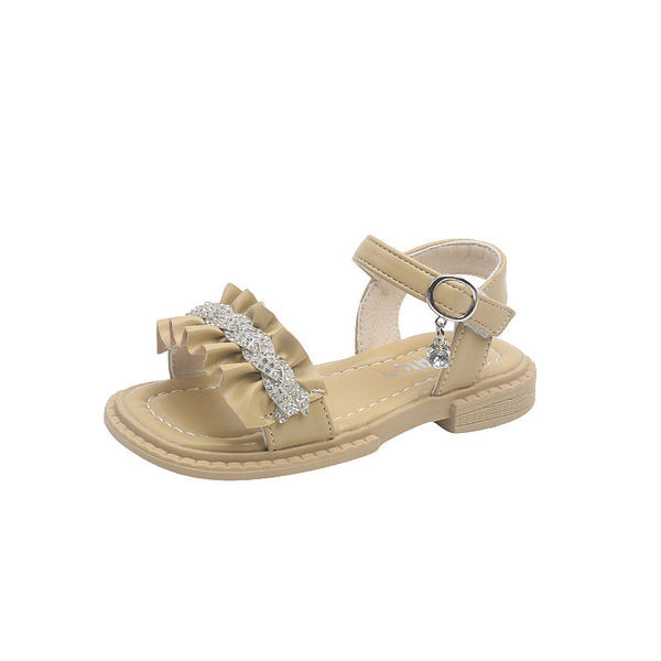 Детски кожени сандали с камъни за момичета