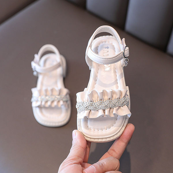 Детски кожени сандали с камъни за момичета