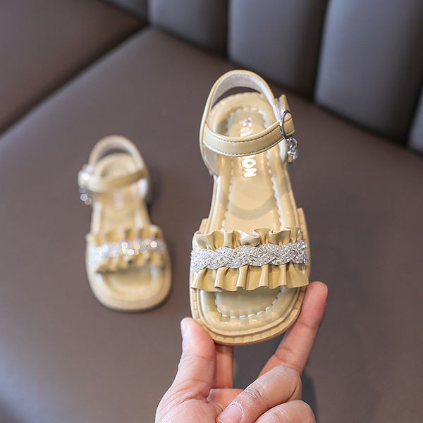 Детски кожени сандали с камъни за момичета