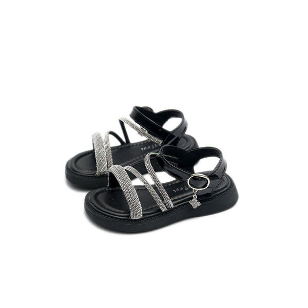 Детски кожени сандали с камъни в бял и черен цвят 