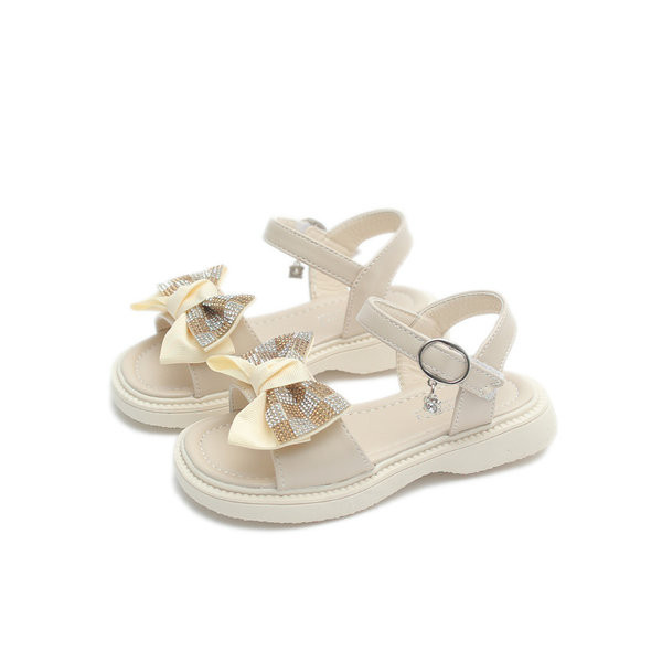 Сандали за момичета от еко кожа с панделка и равна подметка 