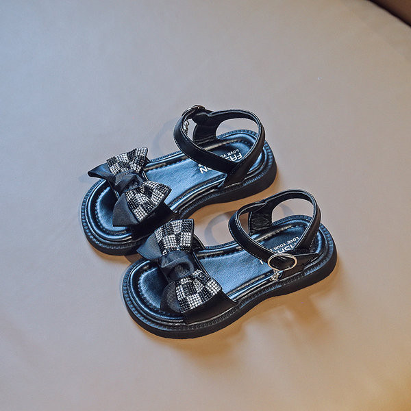 Сандали за момичета от еко кожа с панделка и равна подметка 