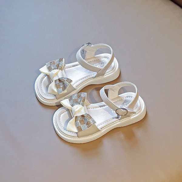 Сандали за момичета от еко кожа с панделка и равна подметка 