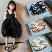 Нов модел детски сандали за момичета с панделка и декорация перли