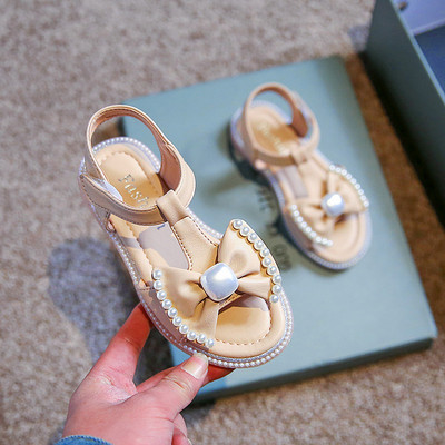 Нов модел детски сандали за момичета с панделка и декорация перли
