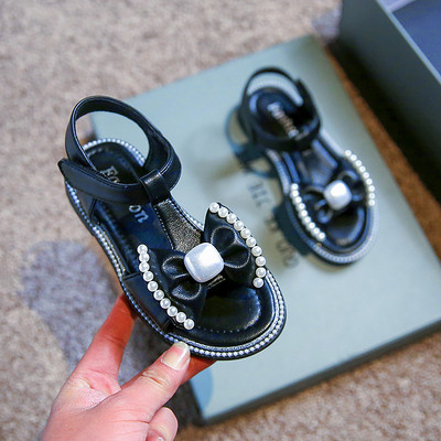 Нов модел детски сандали за момичета с панделка и декорация перли