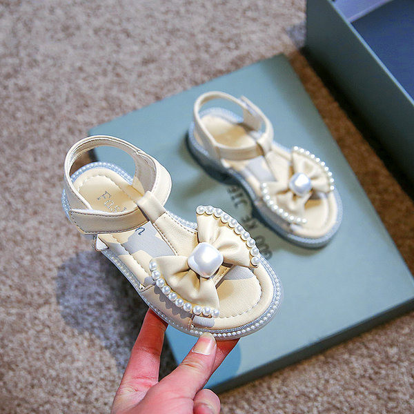 Нов модел детски сандали за момичета с панделка и декорация перли