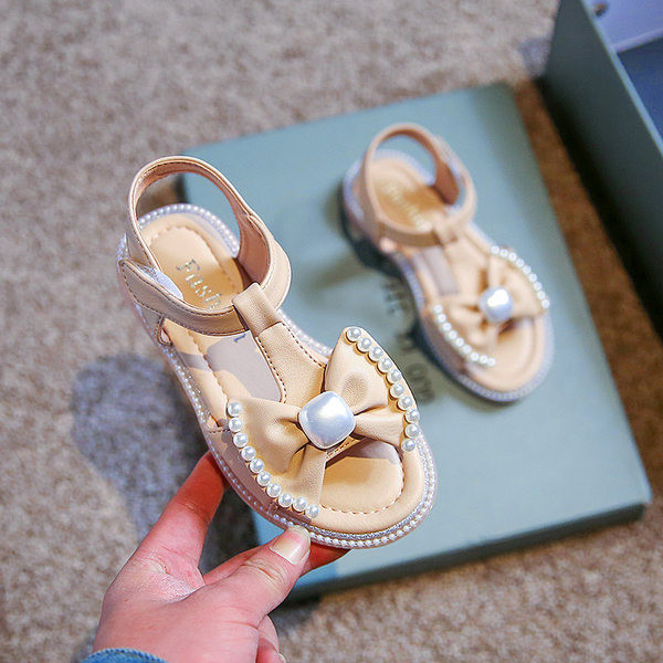Нов модел детски сандали за момичета с панделка и декорация перли