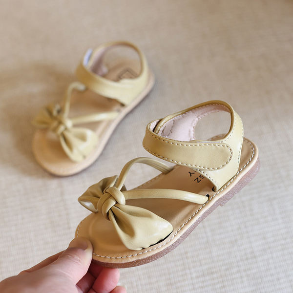 Летни сандали за момичета с велкро закопчаване и панделка