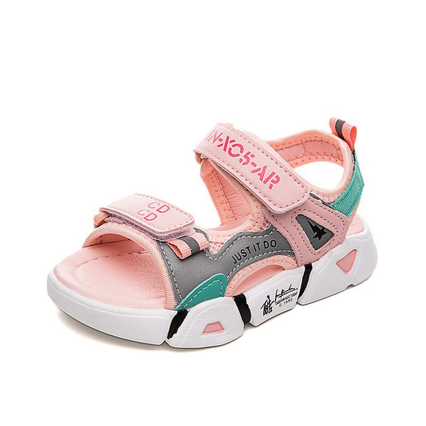 Детски сандали за момичета от еко кожа с надпис и велкро закопчаване 