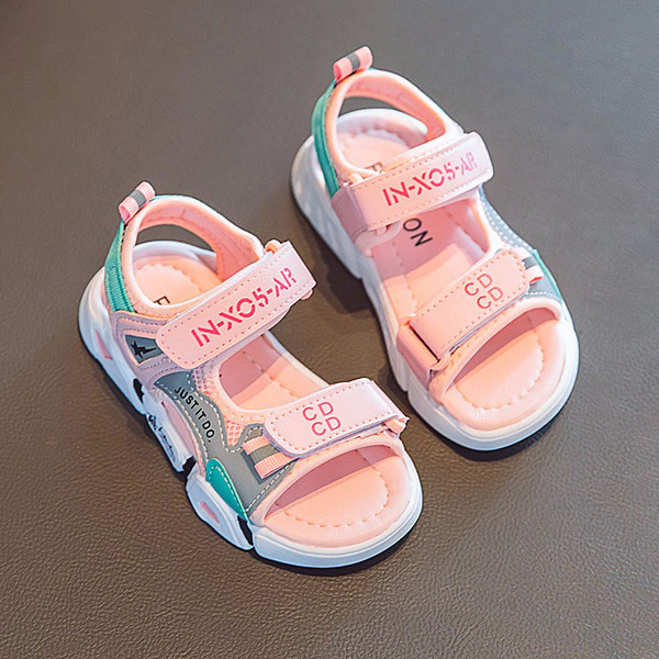 Детски сандали за момичета от еко кожа с надпис и велкро закопчаване 