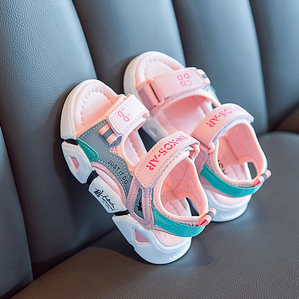 Детски сандали за момичета от еко кожа с надпис и велкро закопчаване 