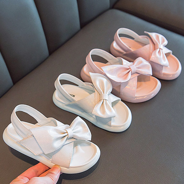 Летни сандали от еко кожа с панделка за момичета