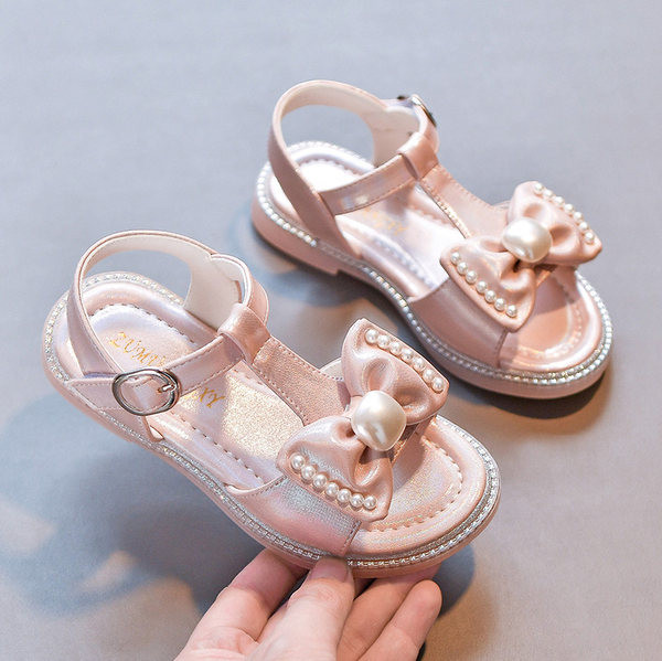 Сандали за момиче с панделка и перли